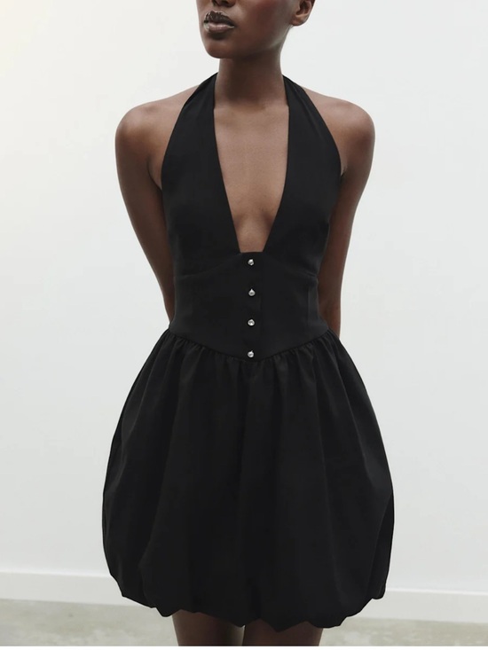Zara Dresses & Skirts - Zara Black Halter Bubble Mini Dress